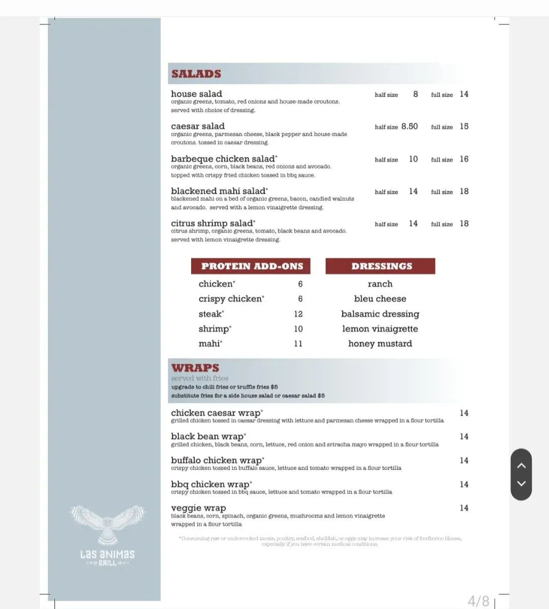 Las Animas Grill Menu - Updated October 2025
