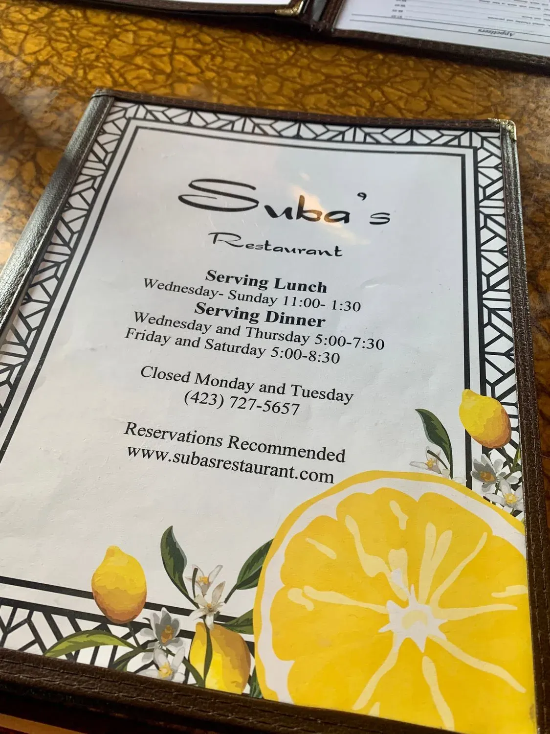 Suba's Restaurant Menu - Updated October 2025