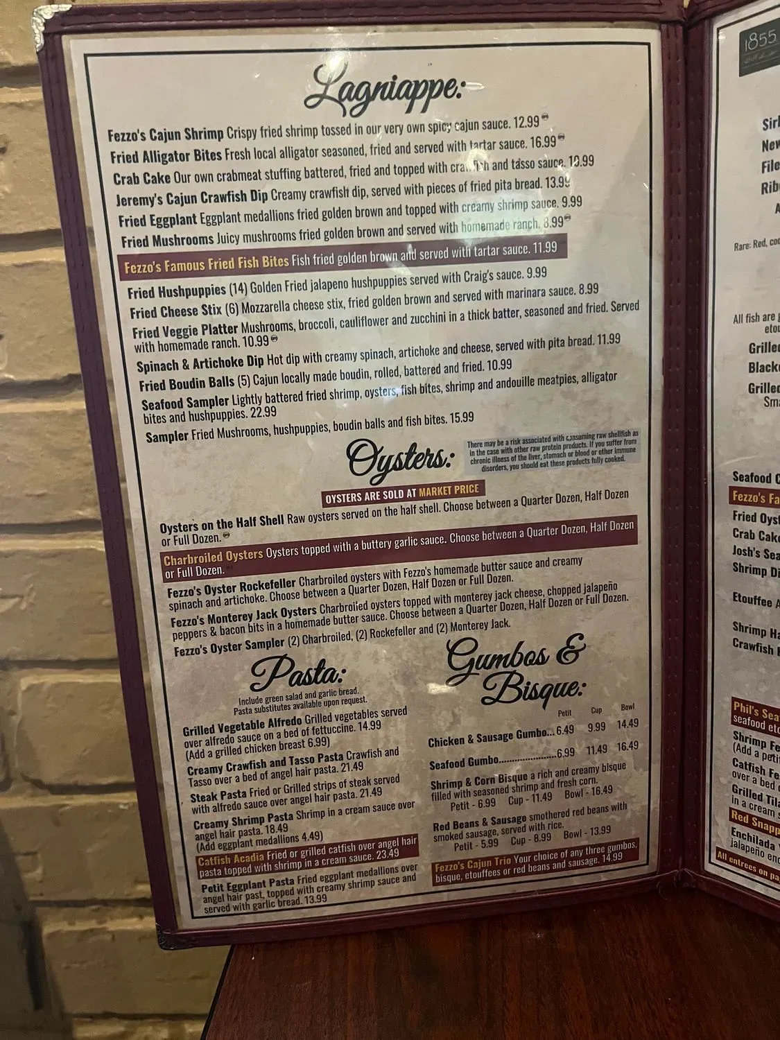 Fezzo's Seafood, Steakhouse and Oyster Bar of Crowley Menu - Updated ...