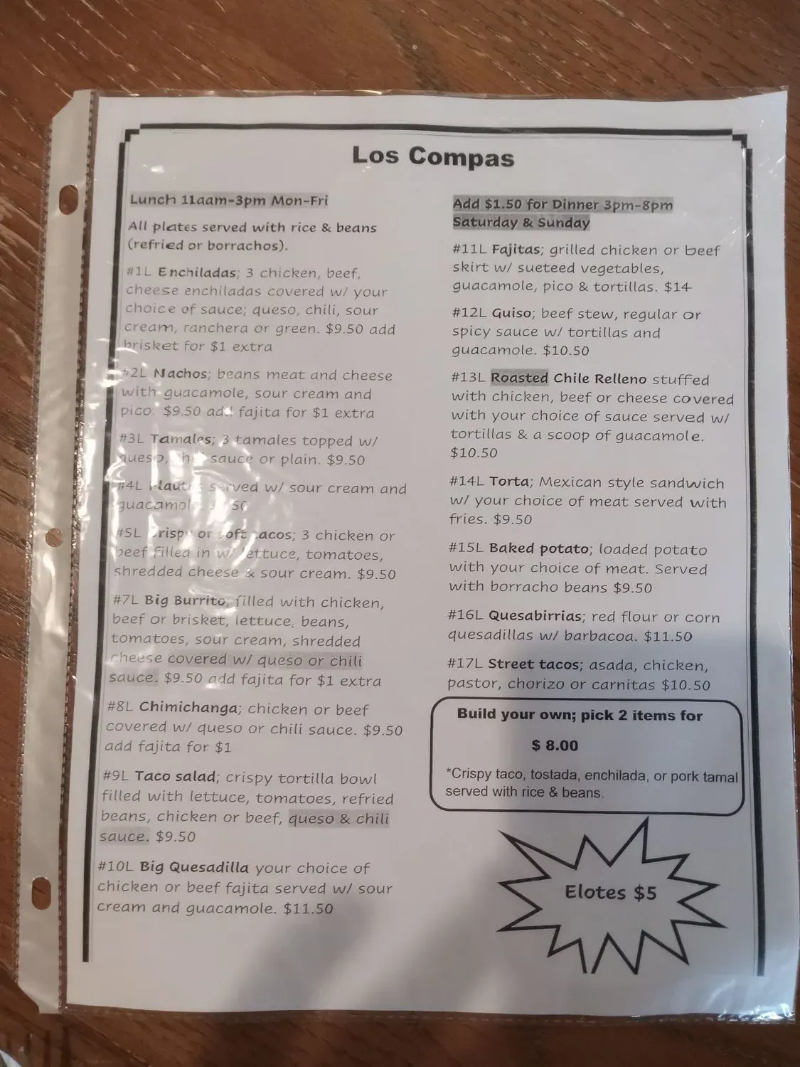 Los Compas Restaurant Menu - Updated November 2025