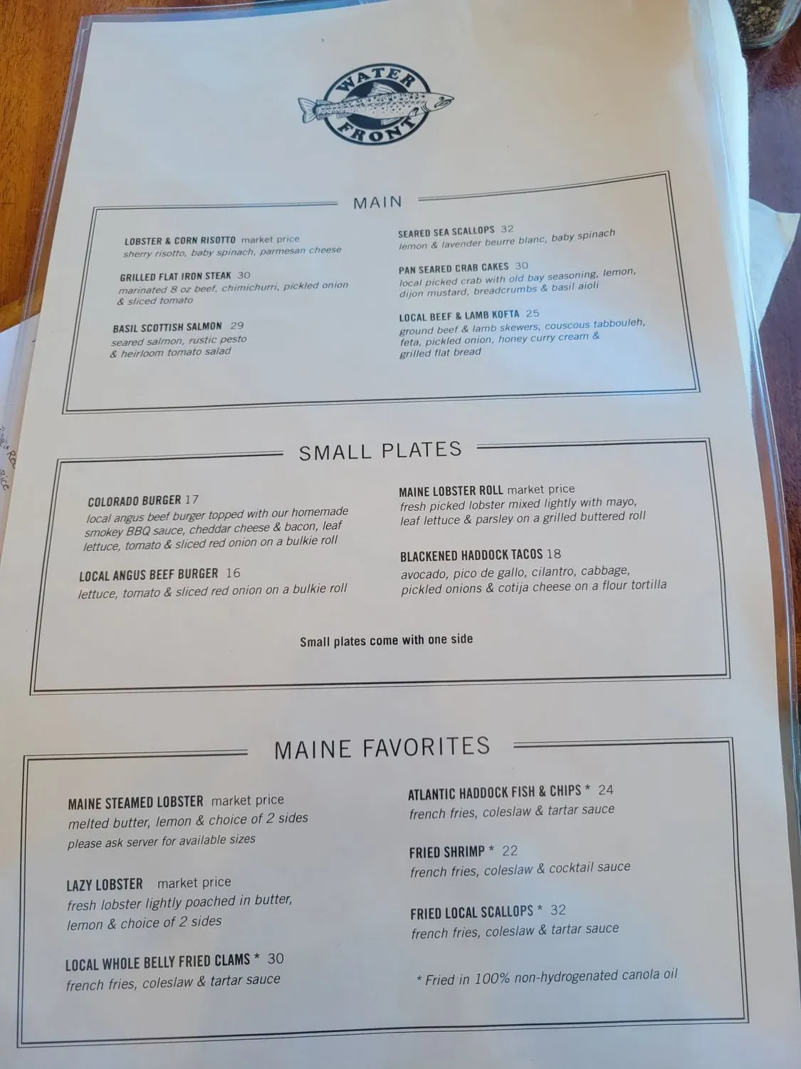 The Waterfront Restaurant Menu - Updated October 2025