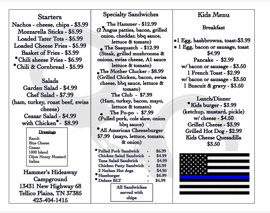 The Blue Line Grill Menu | Tellico Plains, TN | Checkle