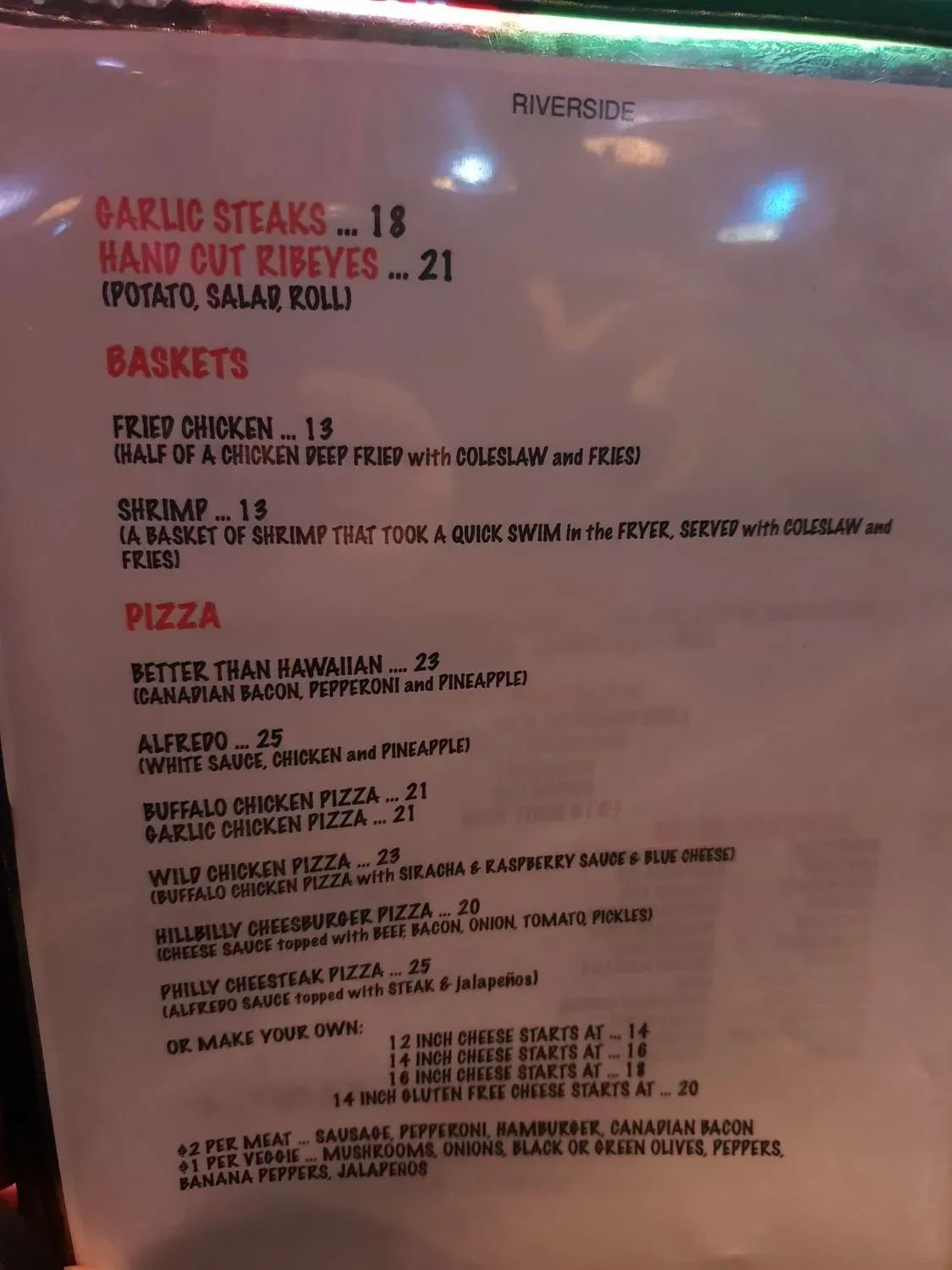 Riverside Inn Menu - Updated November 2025