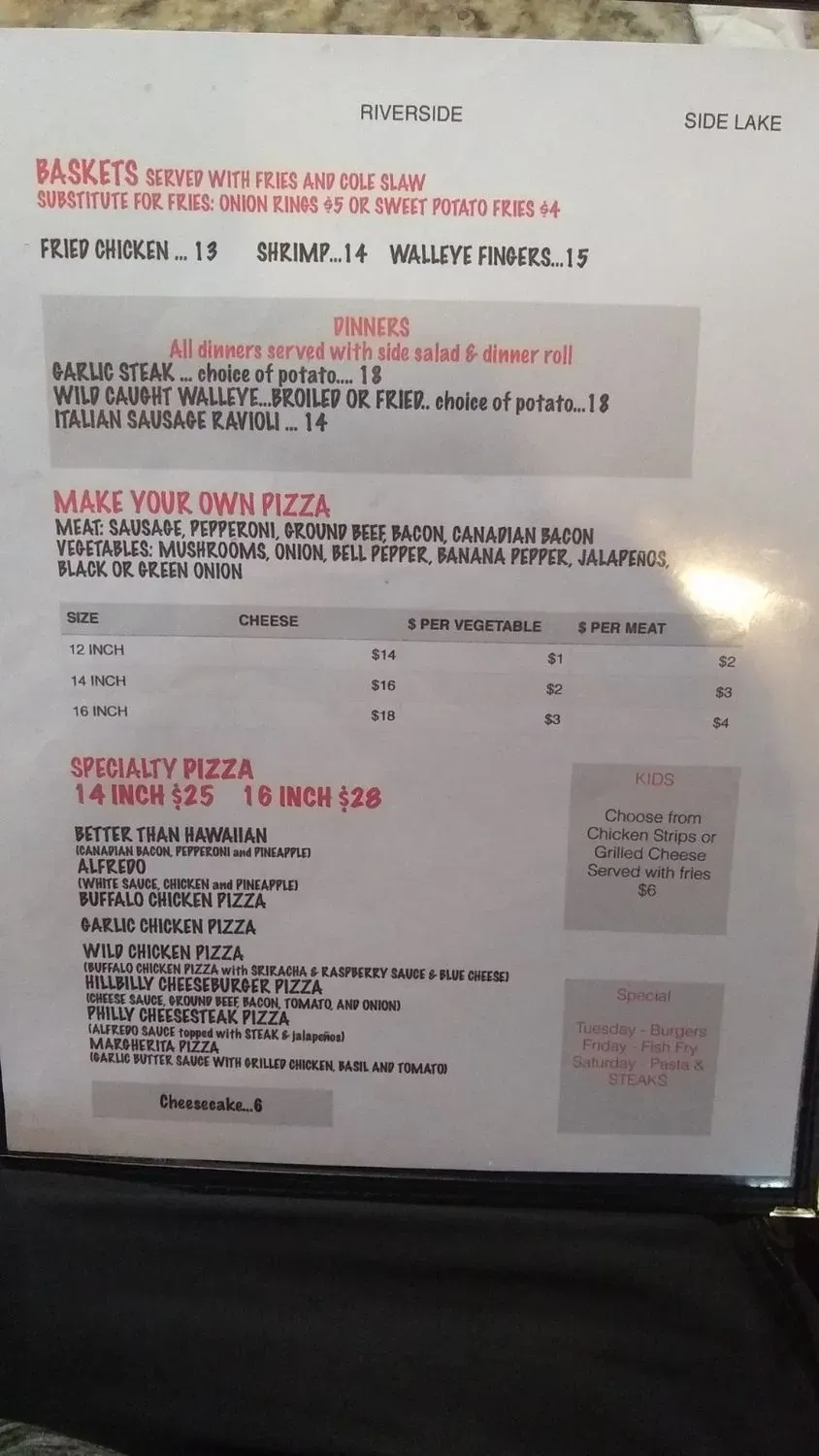 Riverside Inn Menu - Updated November 2025