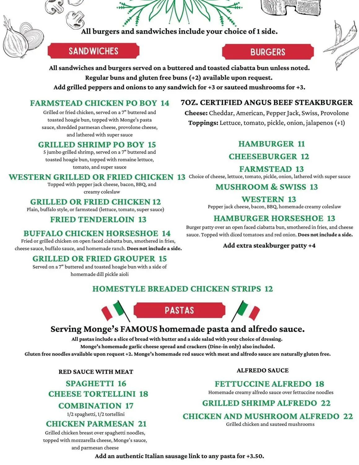 The Farmstead Menu - Updated November 2025