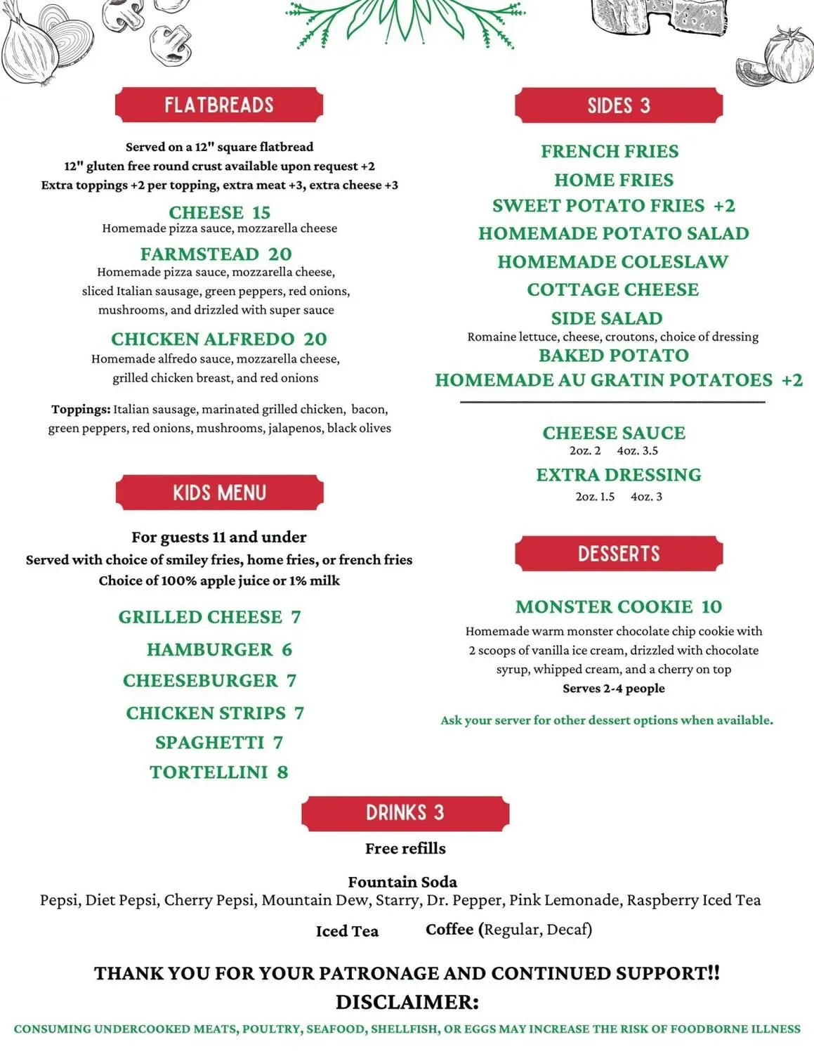 The Farmstead Menu - Updated November 2025