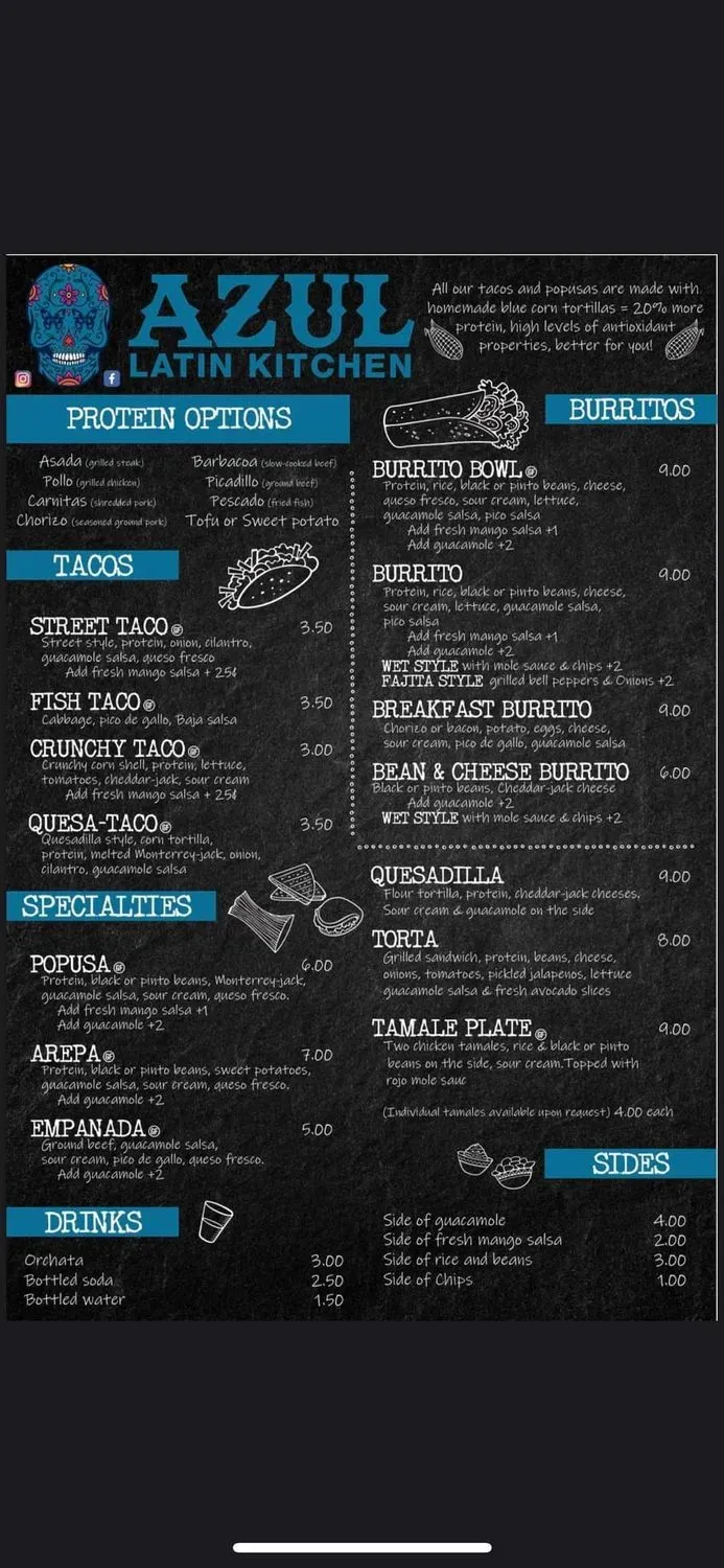 Azul Latin Kitchen | Food Truck Menu - Updated November 2025