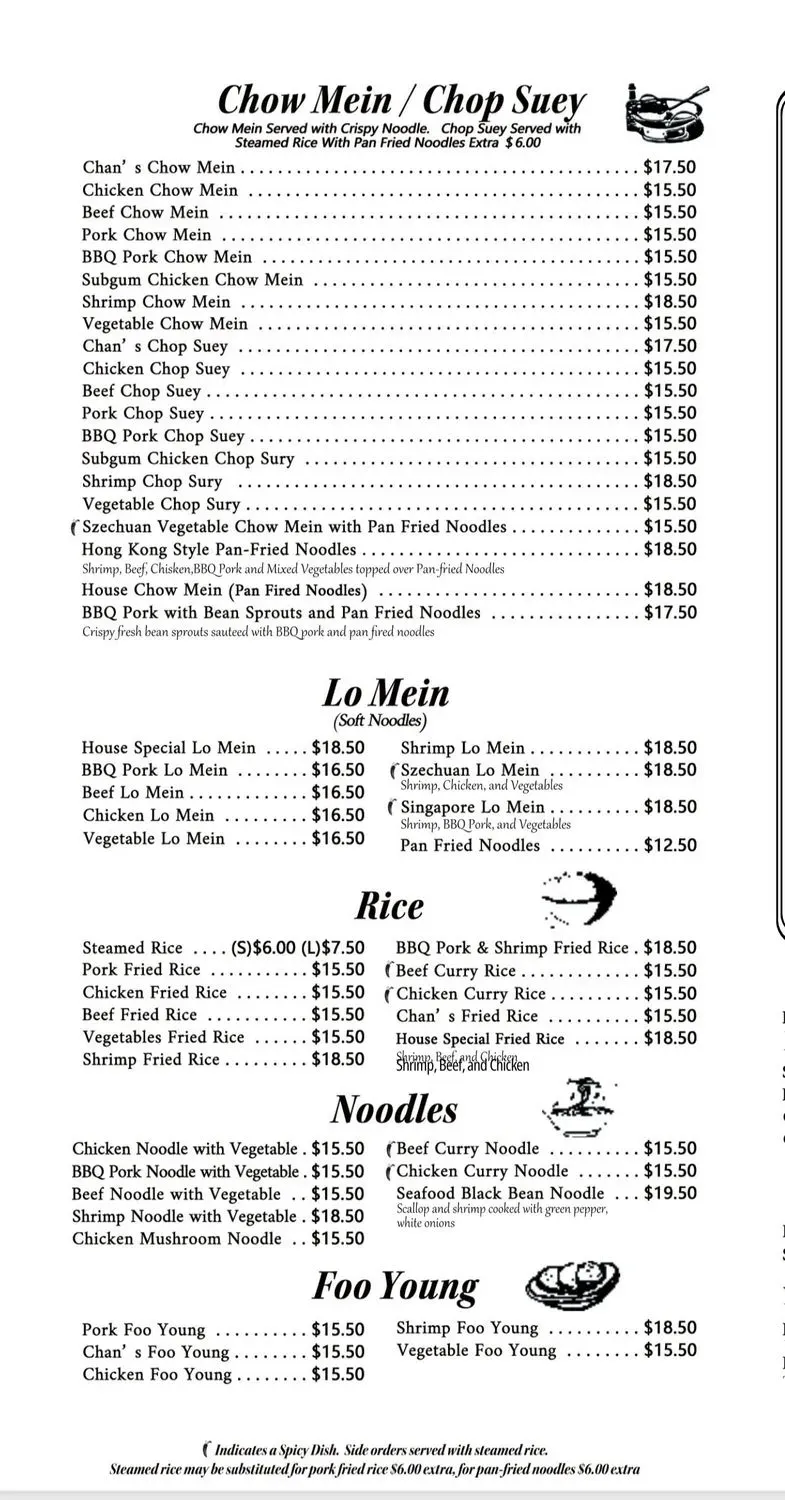 Chan's Restaurant Menu - Updated November 2025
