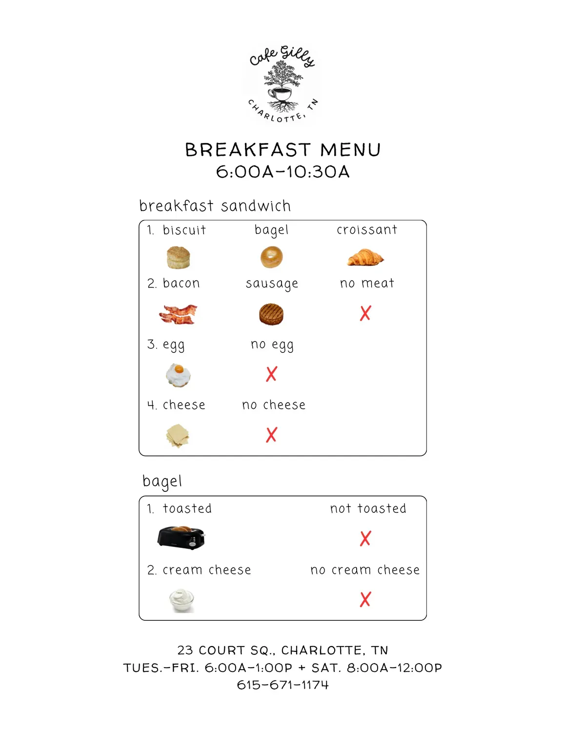 Cafe Gilly Menu - Updated November 2025