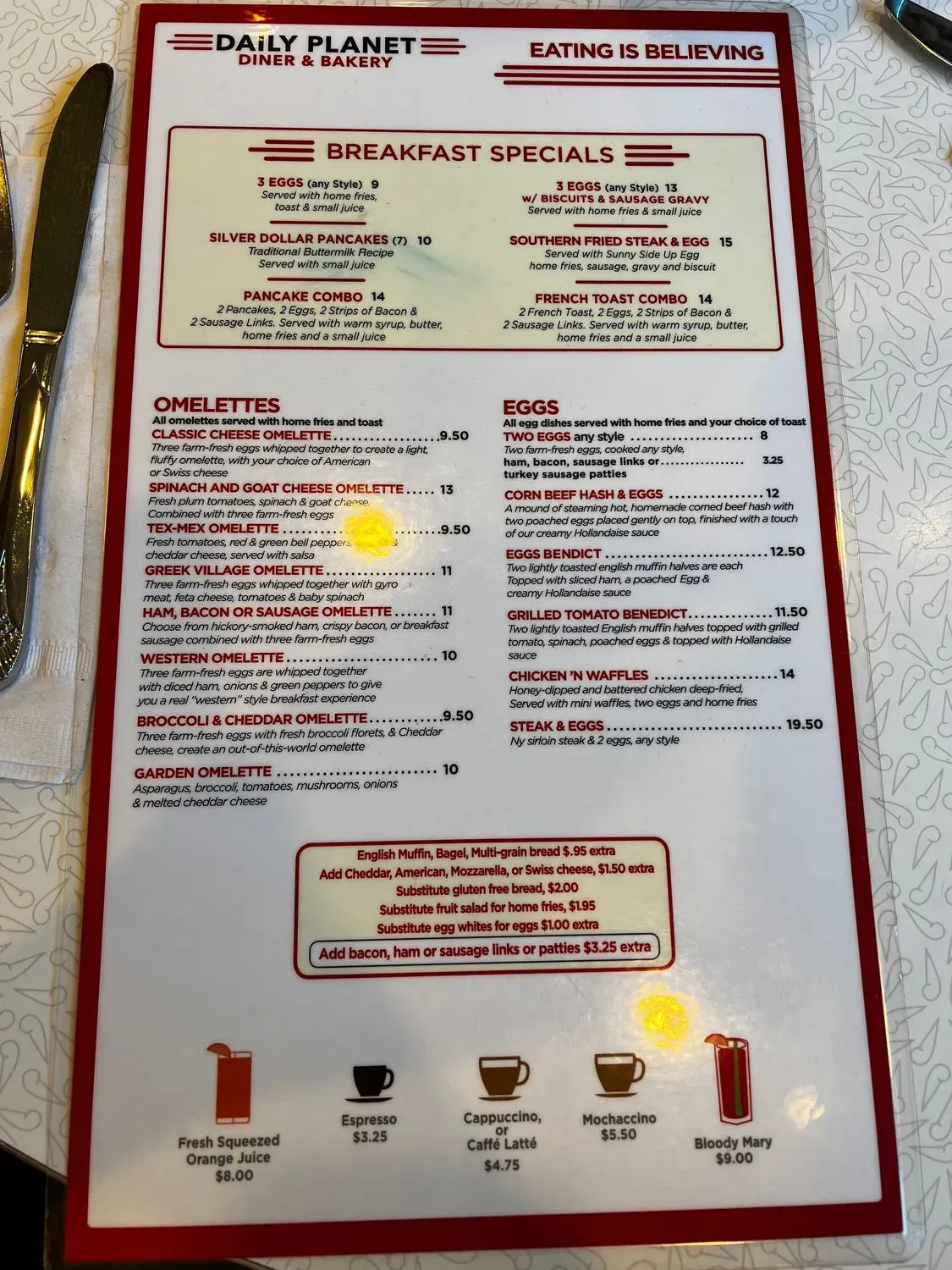 Daily Planet Menu - Updated November 2025