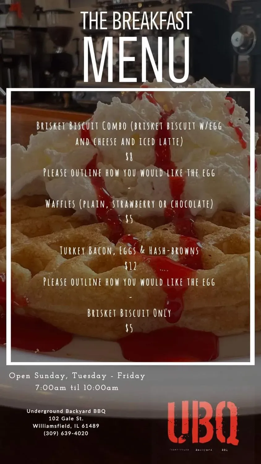 Underground Backyard BBQ Menu - Updated August 2025