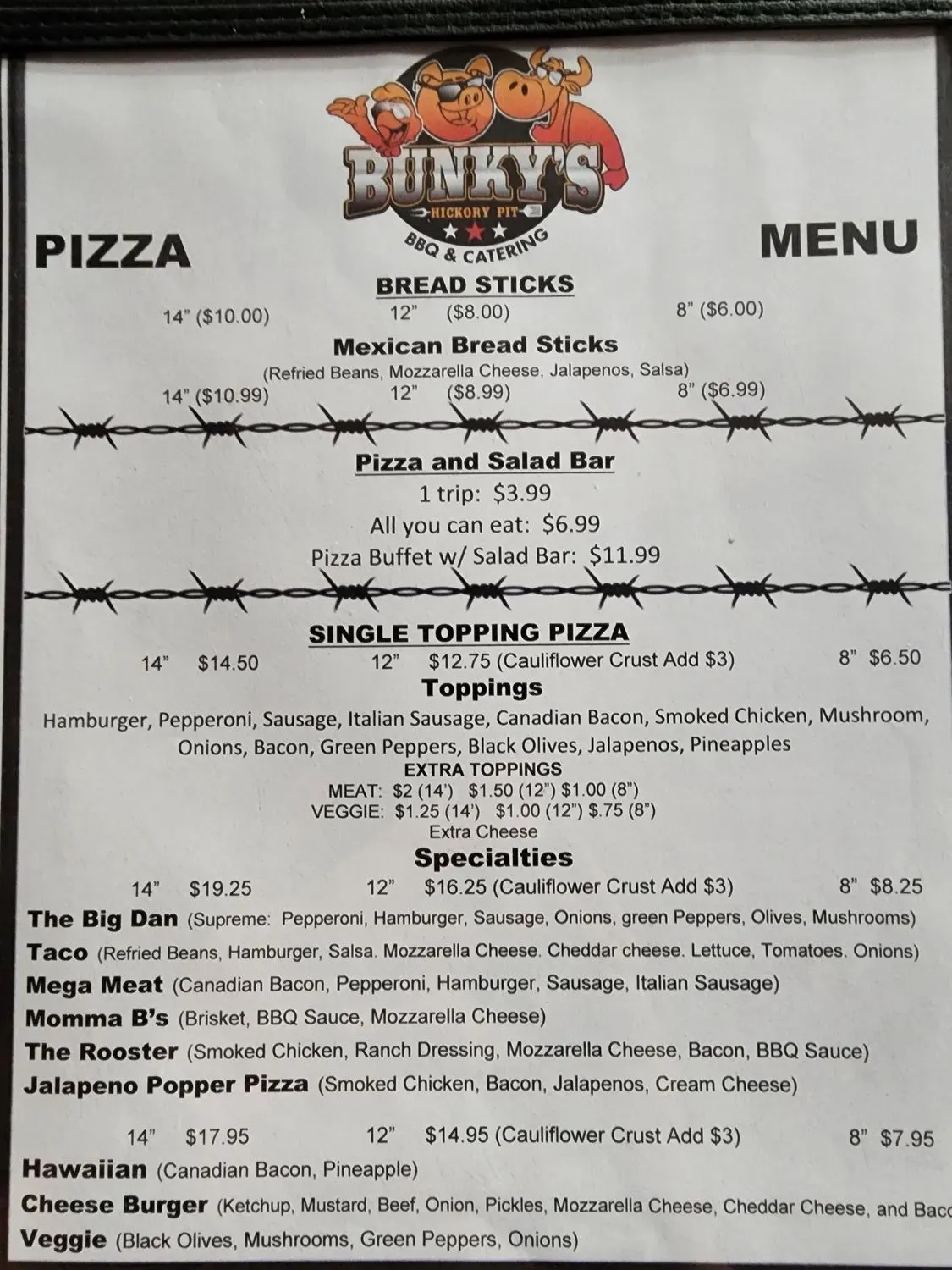Bunky's Hickory Pit Menu - Updated November 2025