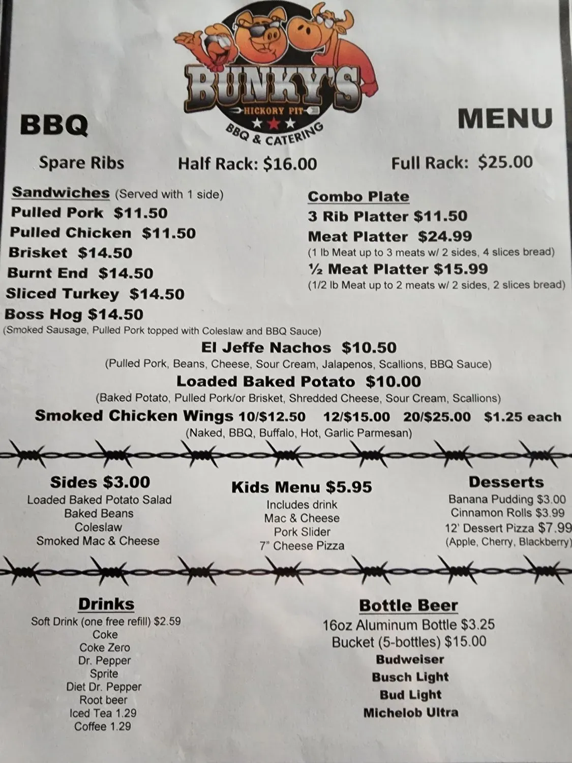 Bunky's Hickory Pit Menu - Updated November 2025