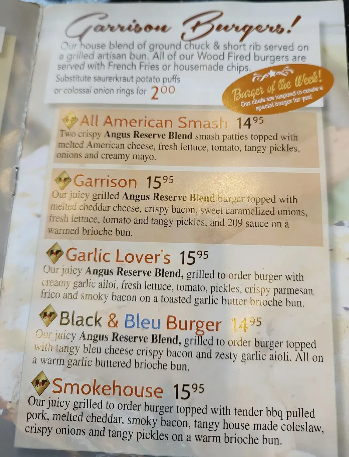The Garrison Menu - Updated November 2025