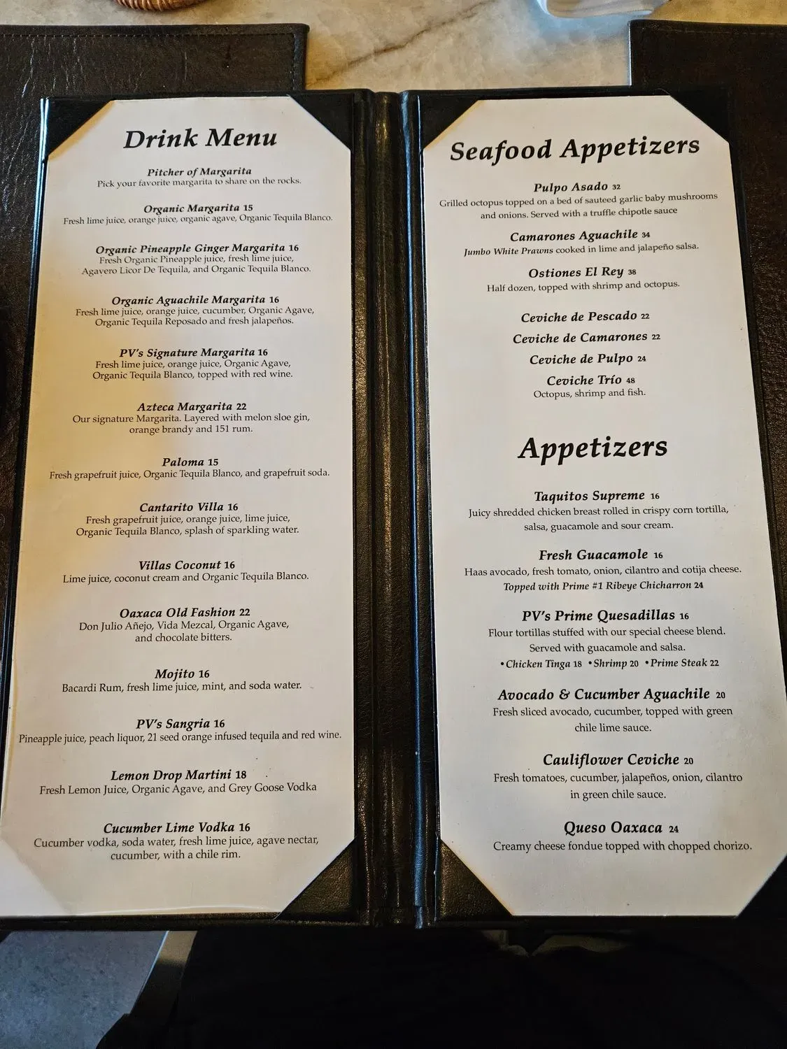 PV’S Prime Grill & Tequila Menu - Updated November 2025