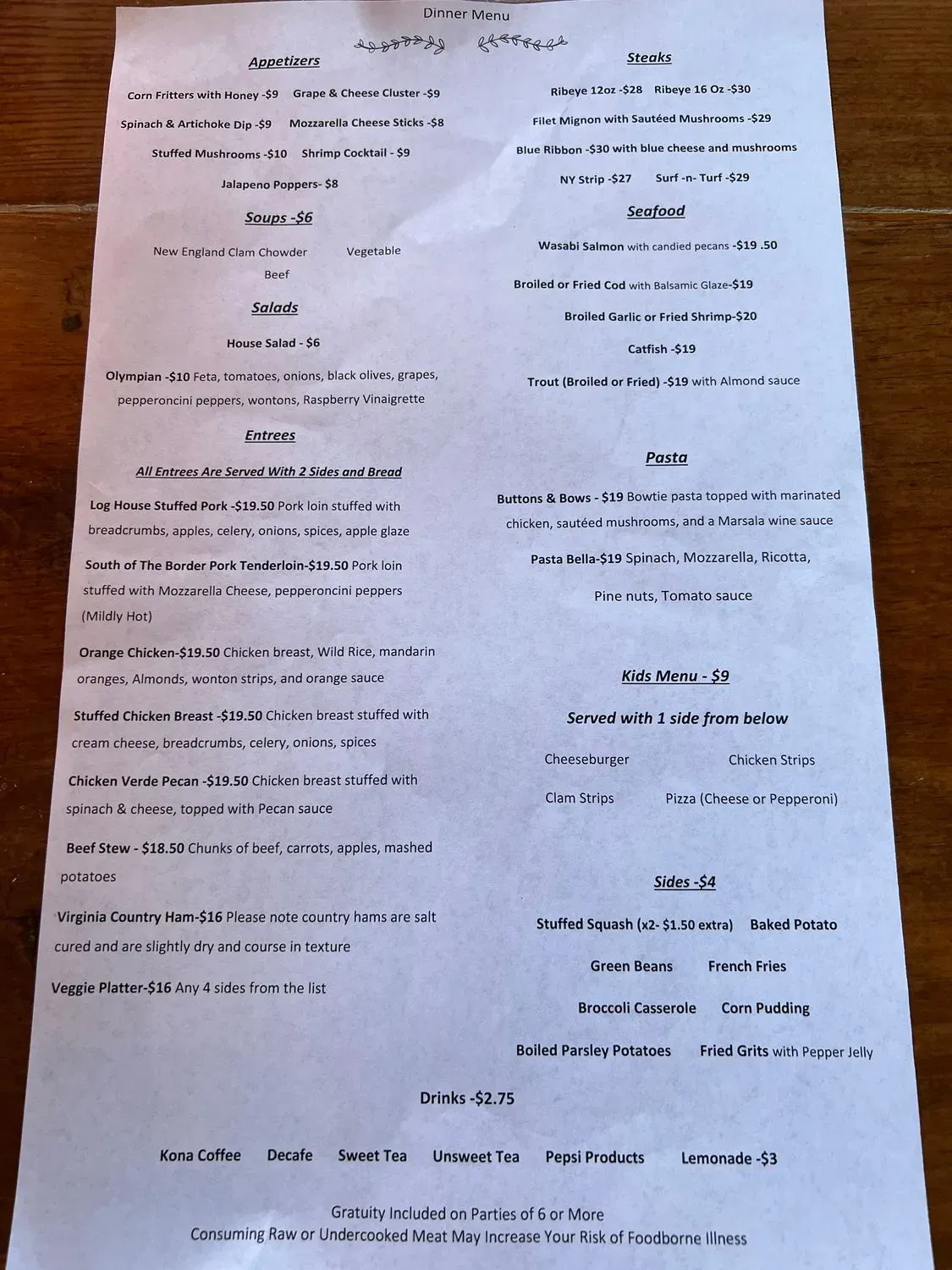 Log House 1776 Restaurant Menu - Updated November 2025