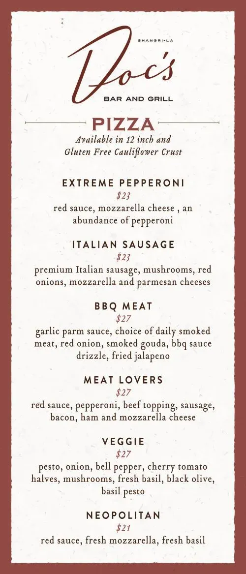 Doc's Bar & Grill Menu - Updated November 2025