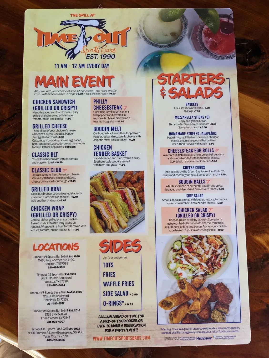 Timeout #3 Sports Bar & Grill Menu - Updated November 2025