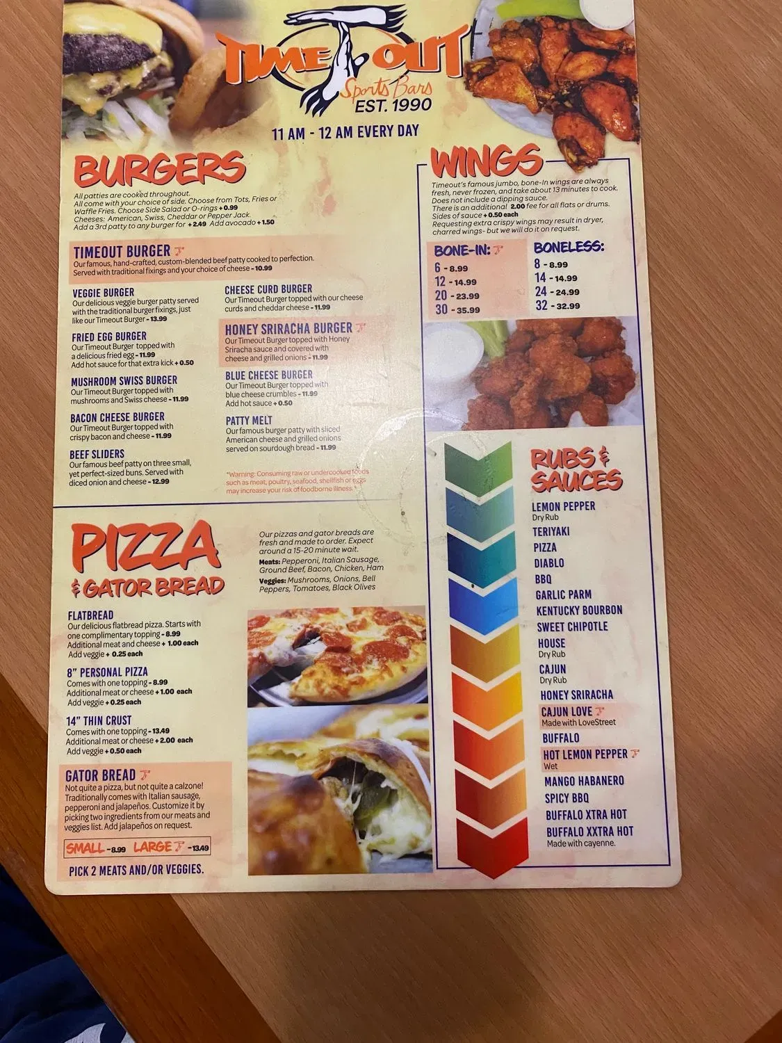 Timeout #3 Sports Bar & Grill Menu - Updated November 2025