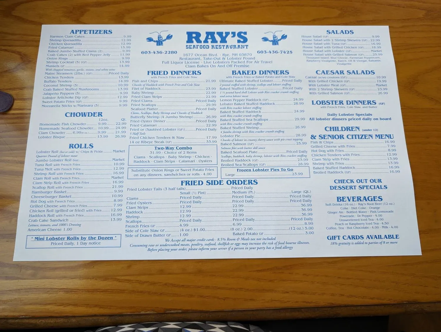 Ray's Seafood Menu - Updated November 2025