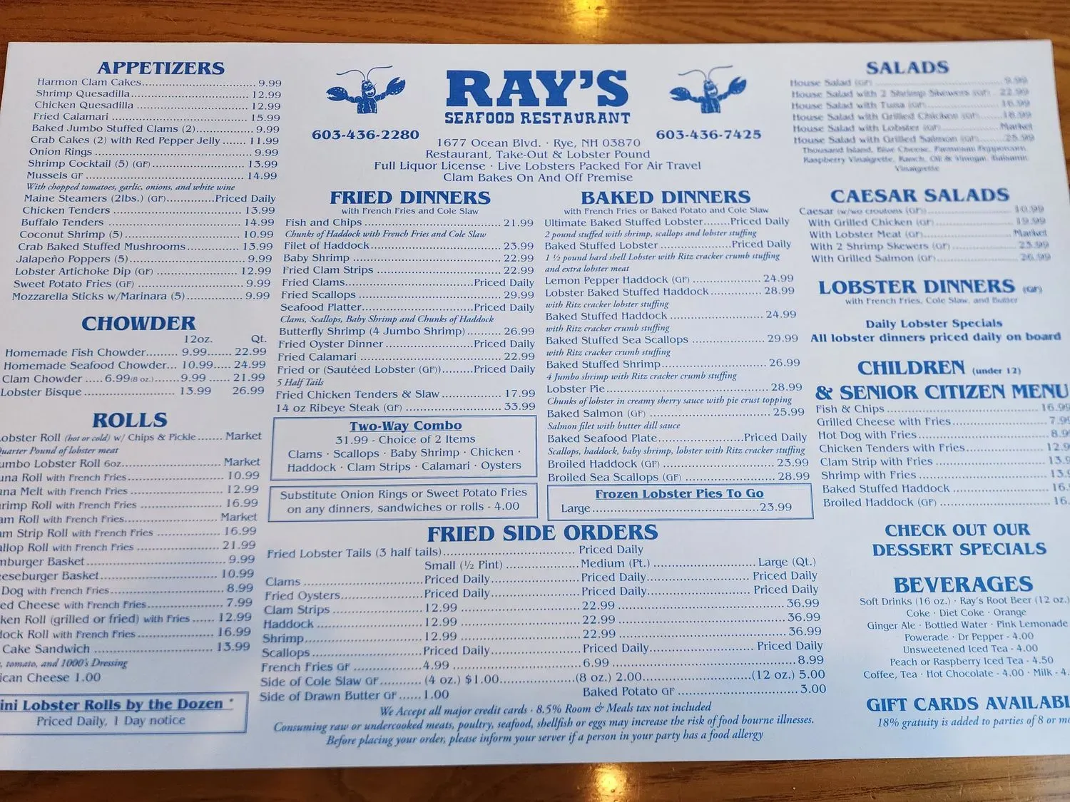 Ray's Seafood Menu - Updated November 2025
