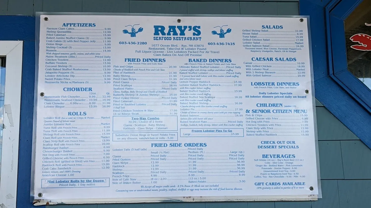 Ray's Seafood Menu - Updated November 2025
