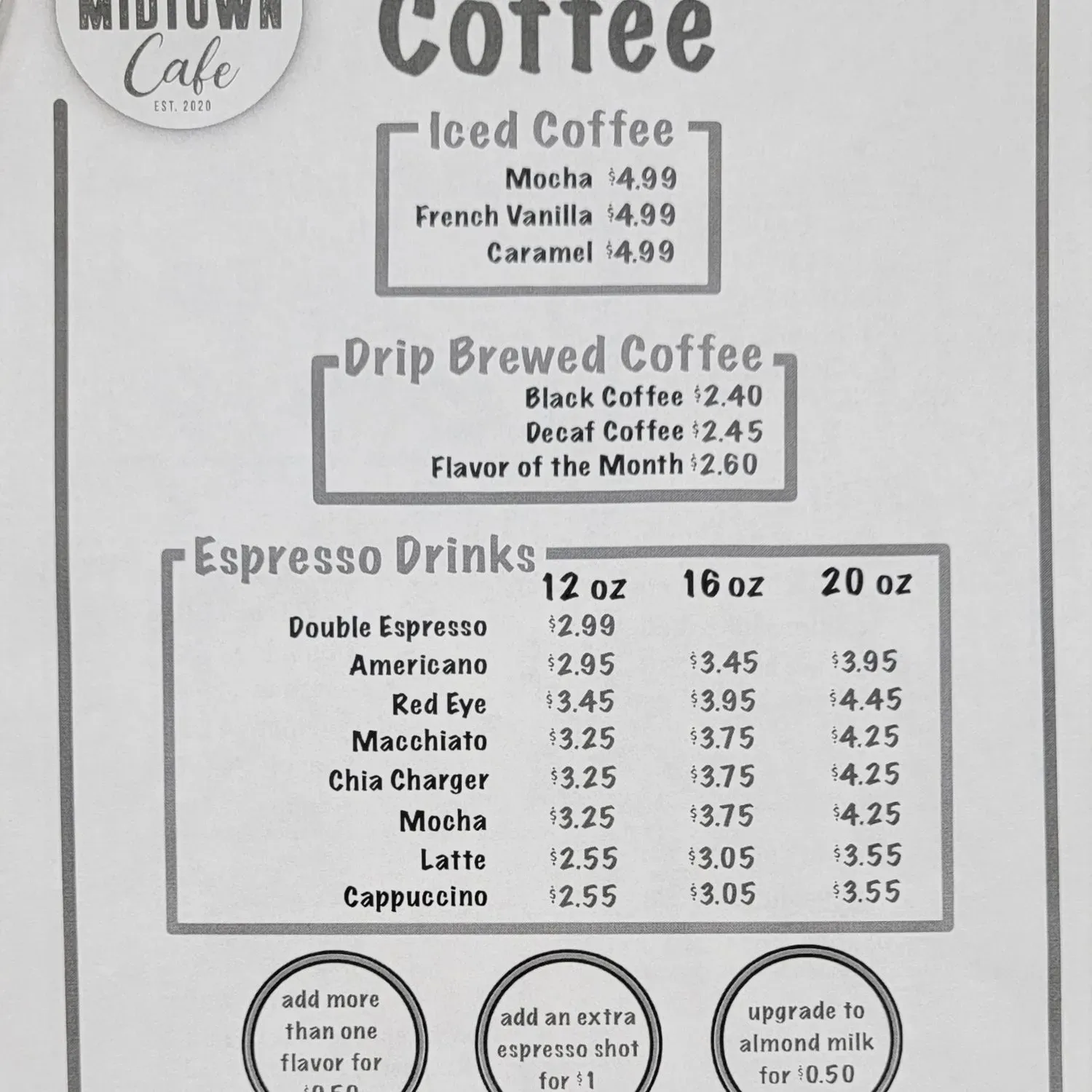 Midtown Cafe Menu - Updated November 2025