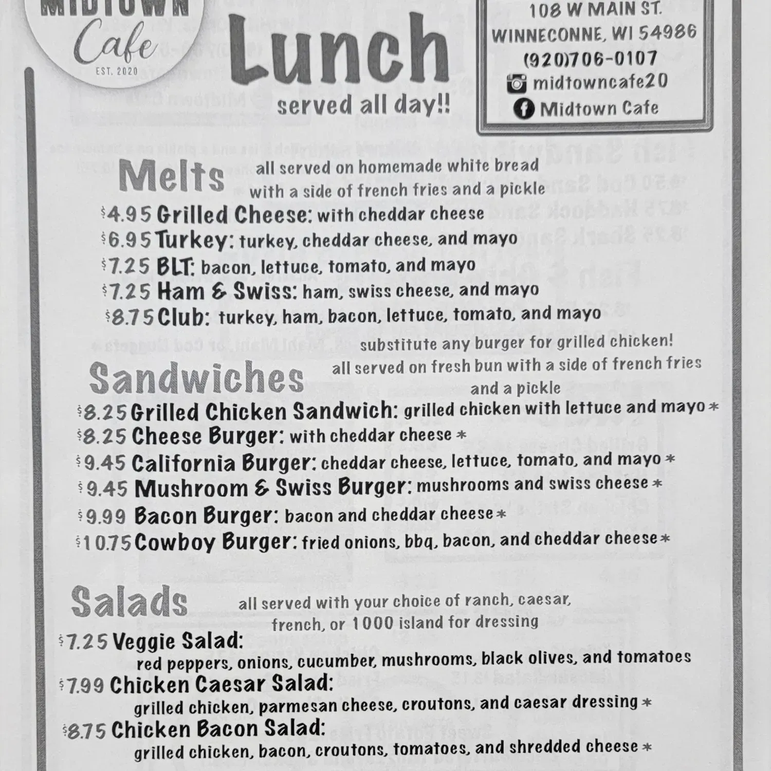 Midtown Cafe Menu - Updated November 2025