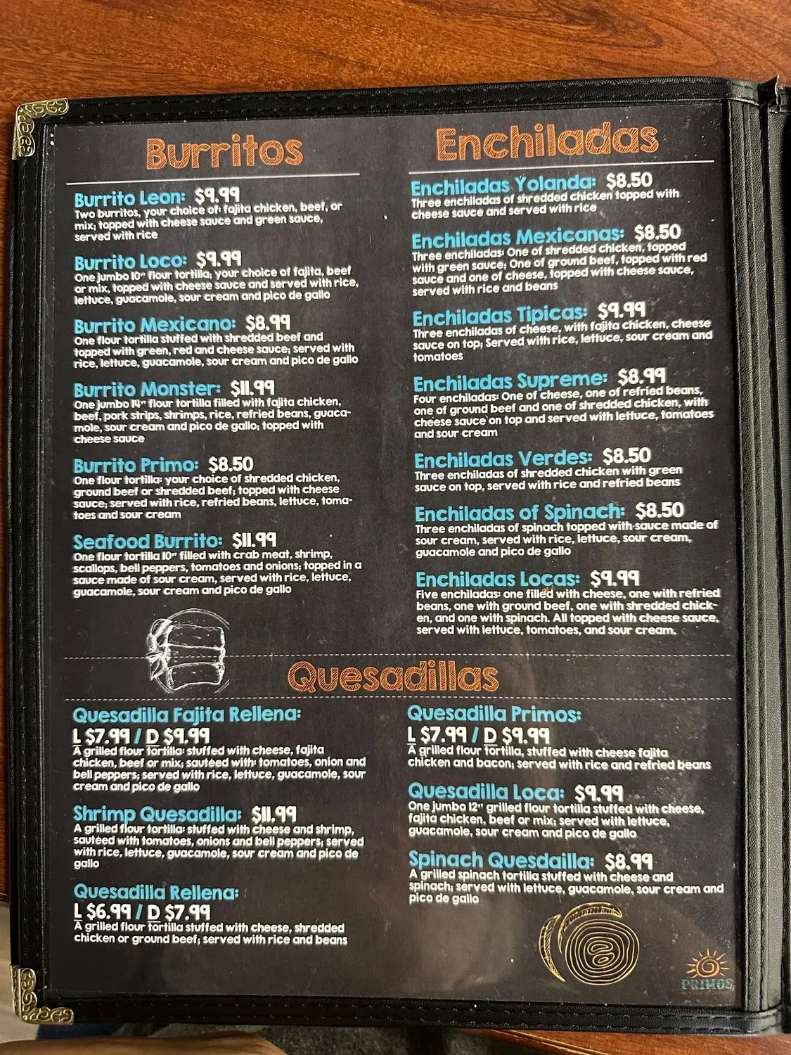 PRIMOS Menu - Updated November 2025