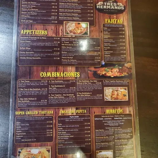 Los Tres Hermanos Restaurant Bar and Grill Menu Los Angeles, CA Checkle