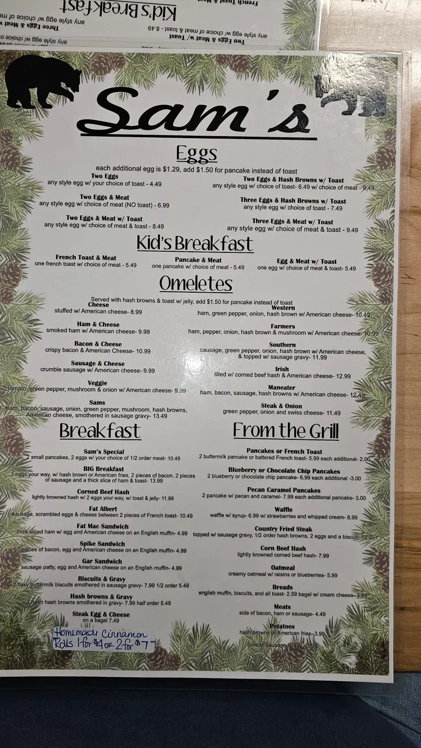 Sam's Diner Menu - Updated November 2025