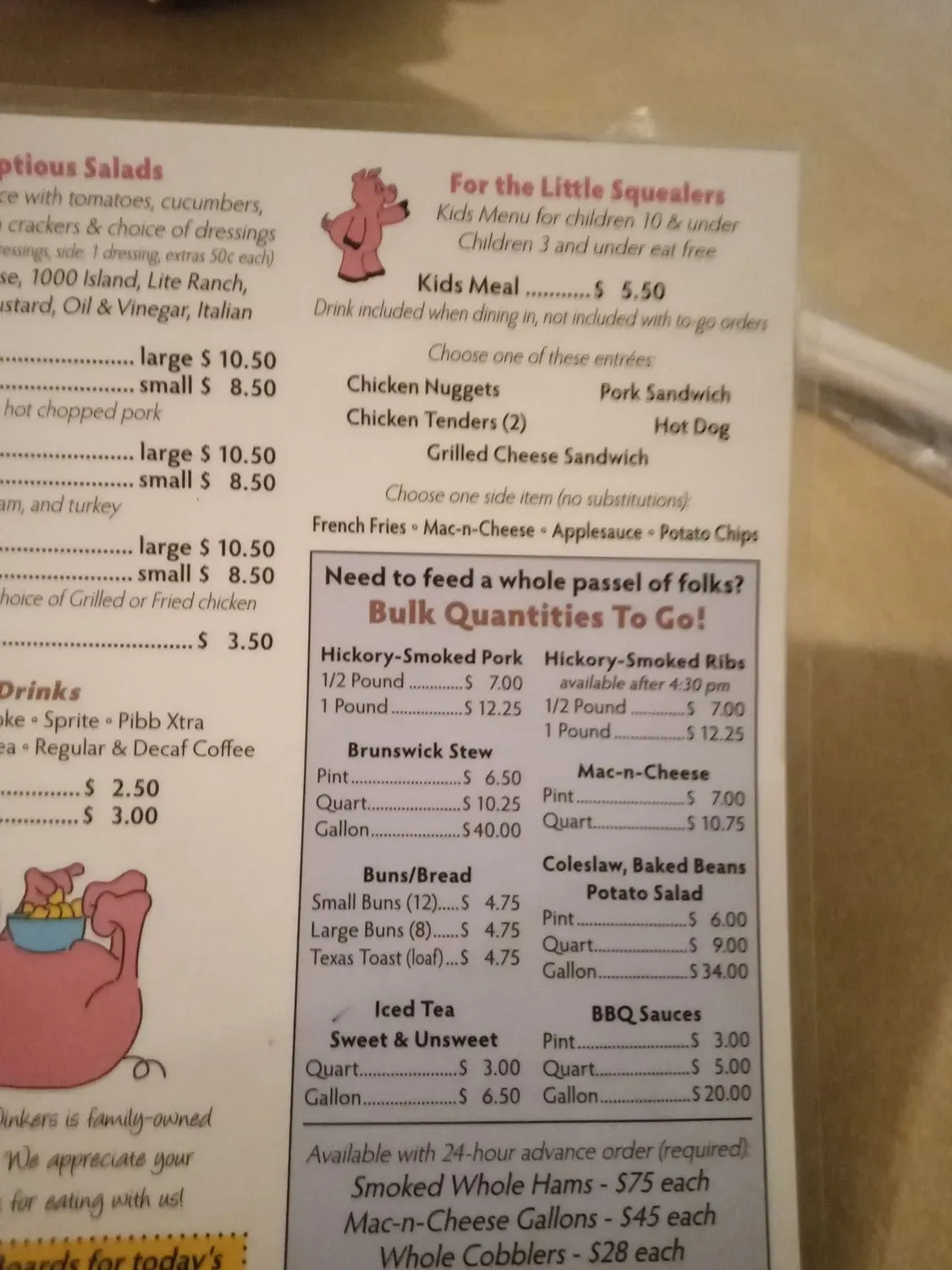 Oinkers Menu - Updated November 2025