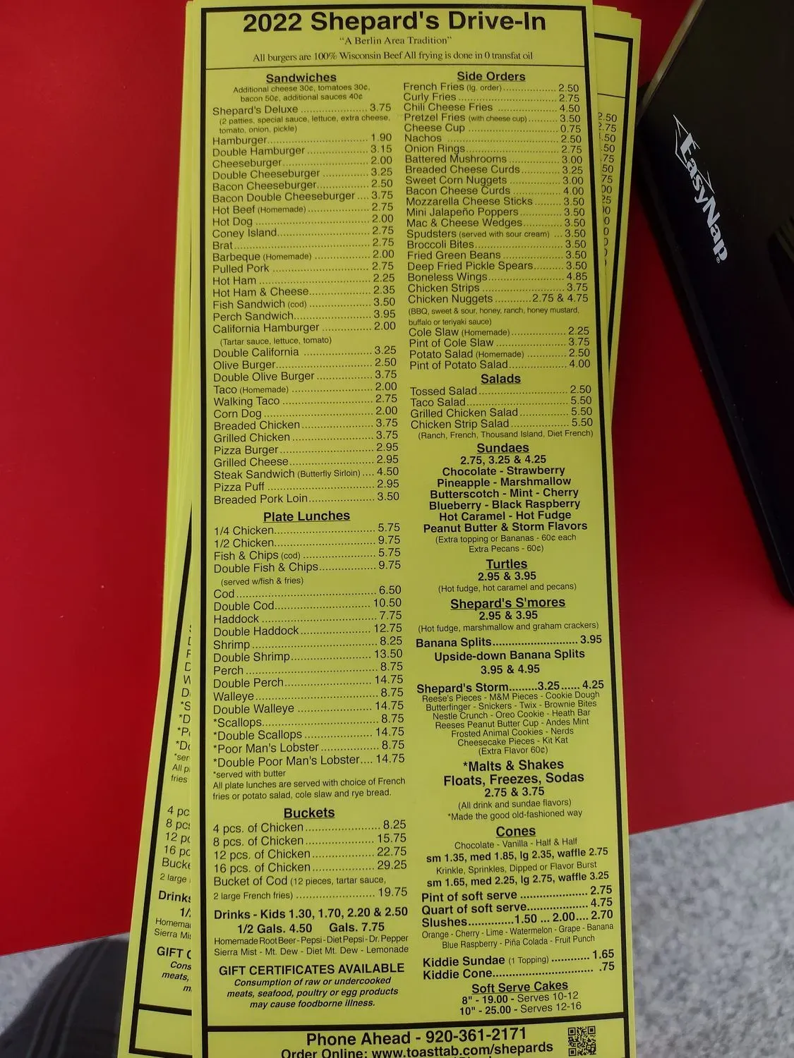 Shepard's Drive-In Menu - Updated November 2025