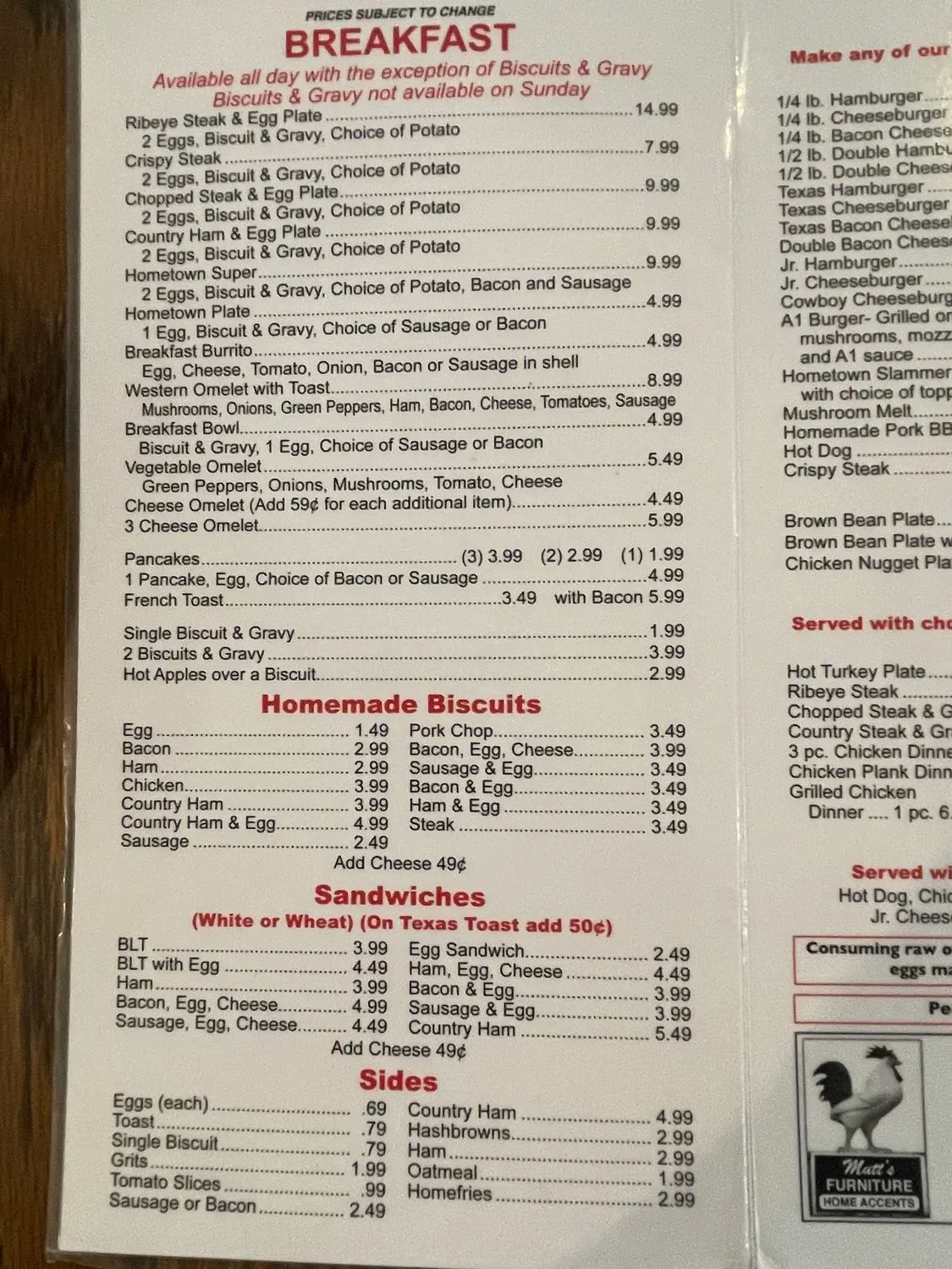 Hometown Restaurant Menu - Updated November 2025
