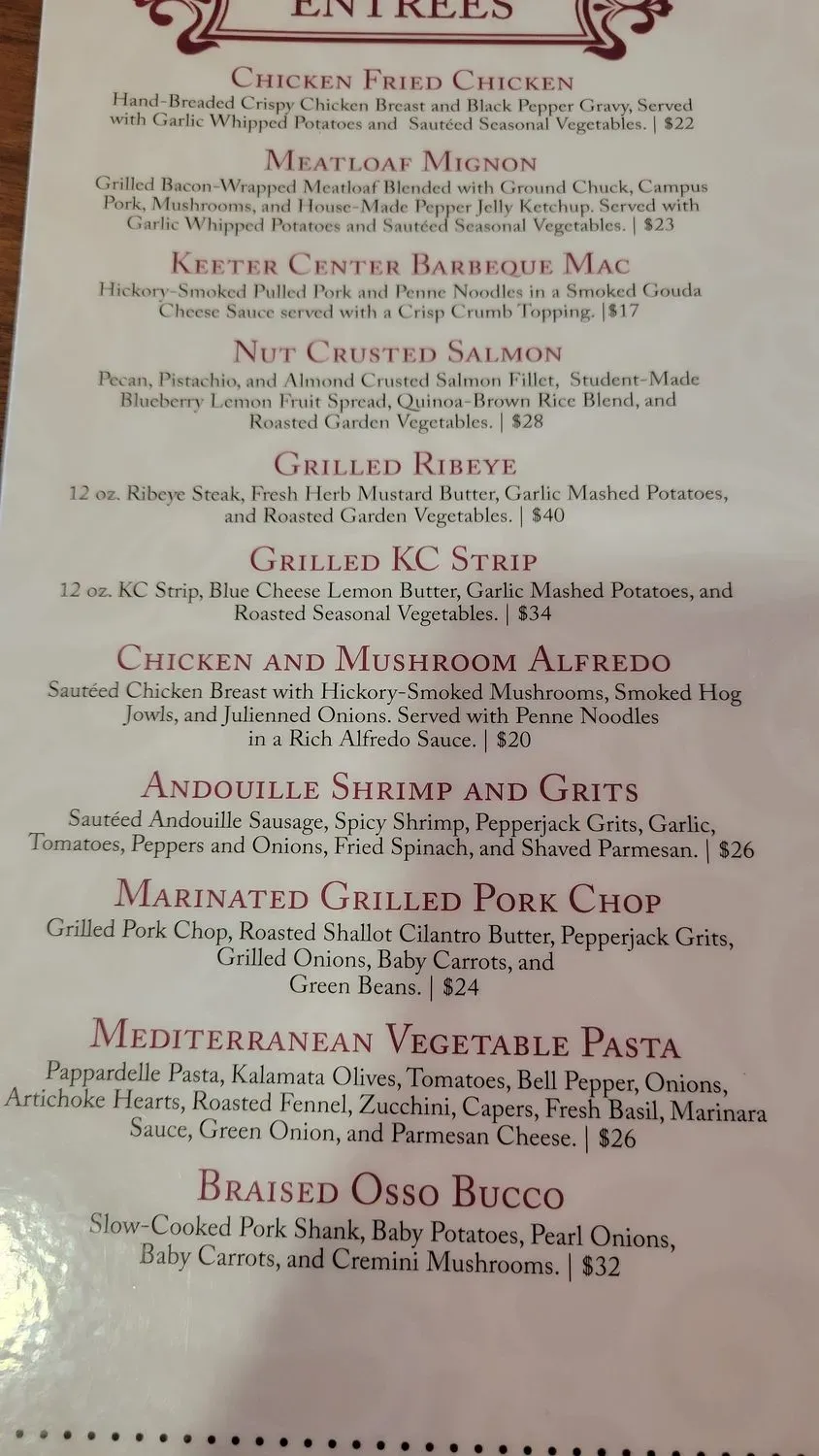 The Keeter Center-Dining Menu - Updated November 2025