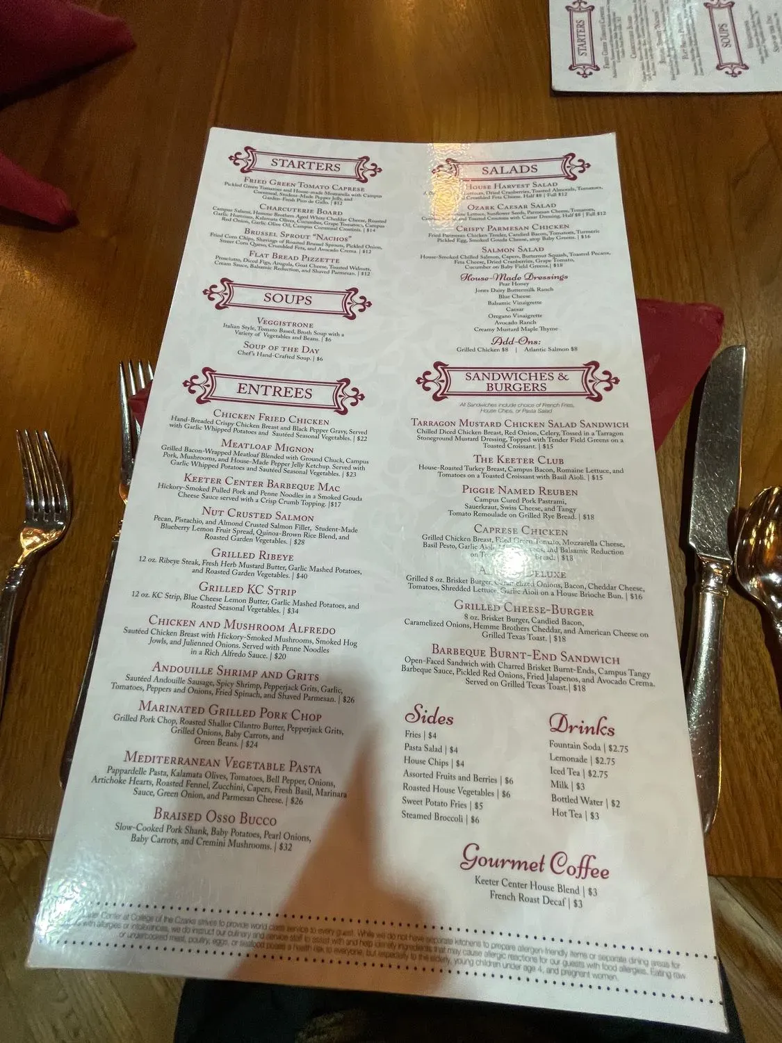 The Keeter Center-Dining Menu - Updated November 2025