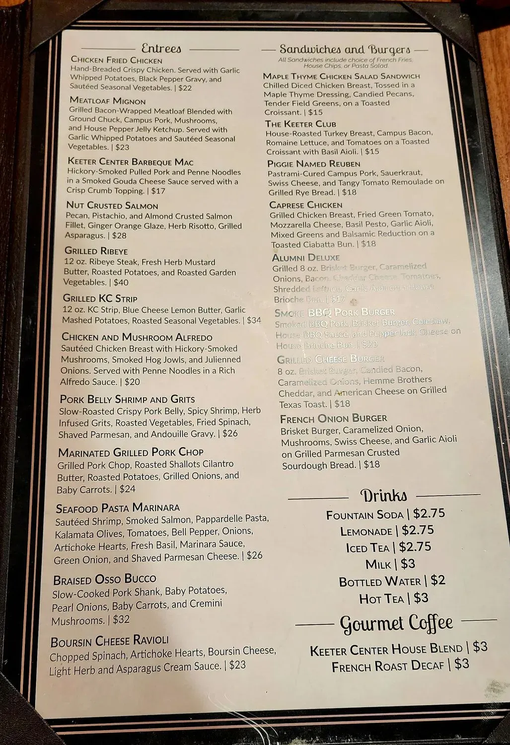The Keeter Center-Dining Menu - Updated November 2025
