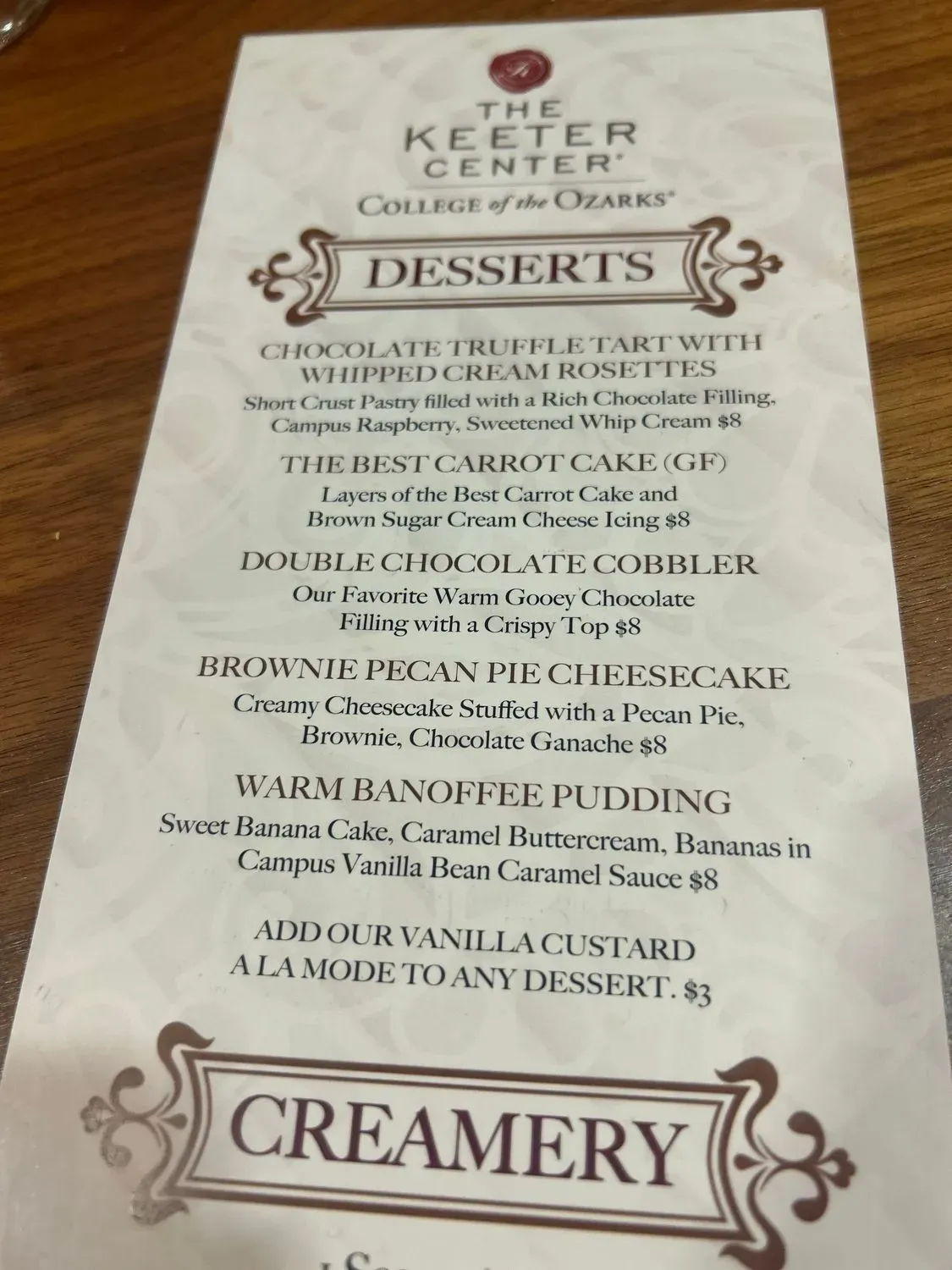 The Keeter Center-Dining Menu - Updated November 2025