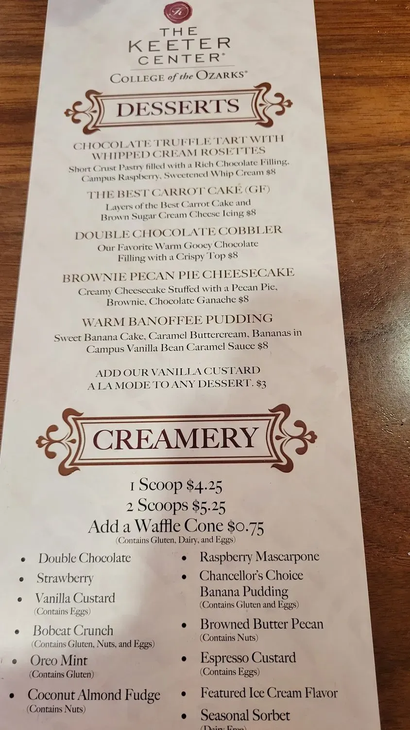 The Keeter Center-Dining Menu - Updated November 2025