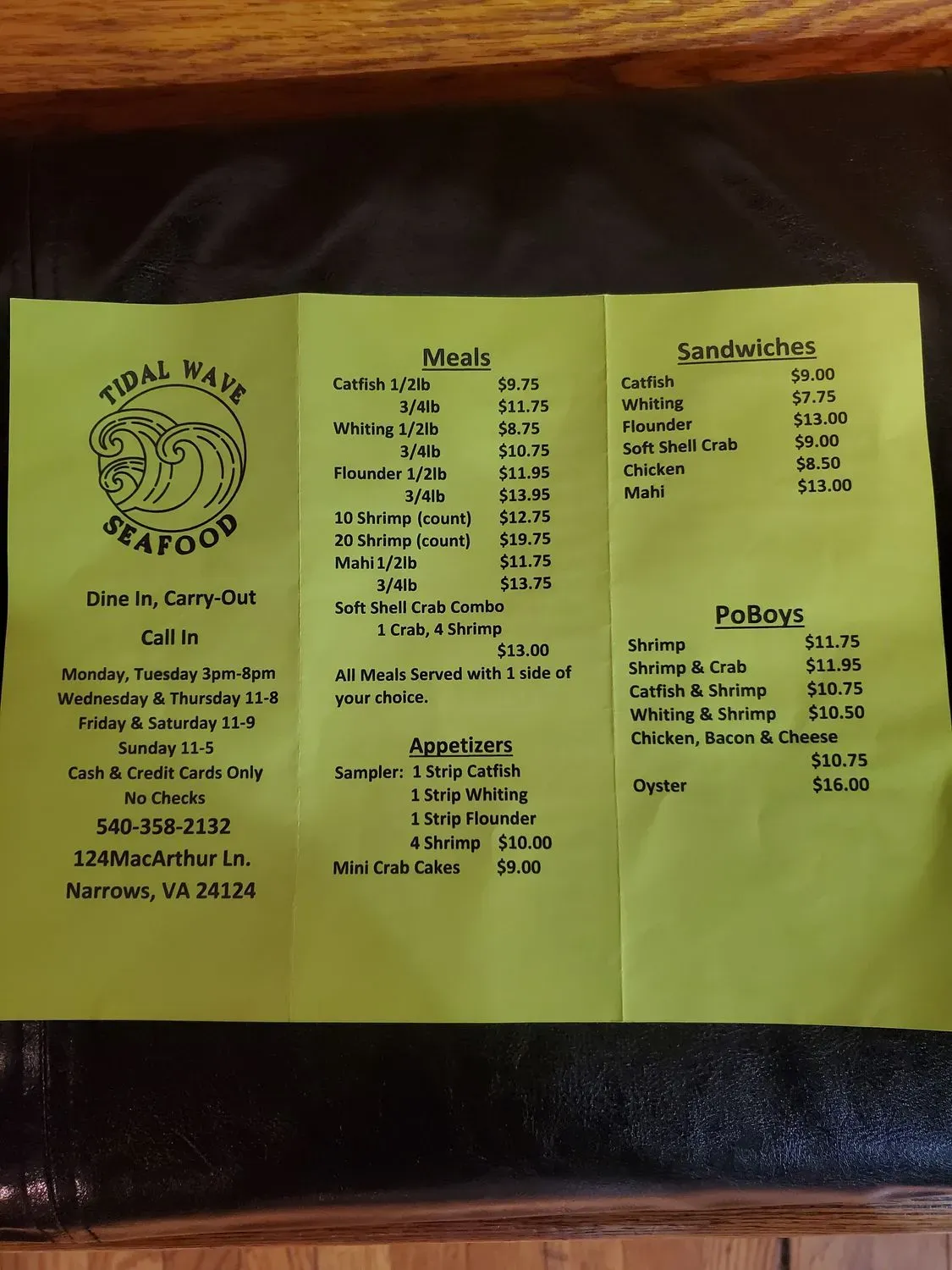 Tidal Wave Seafood Menu - Updated November 2025