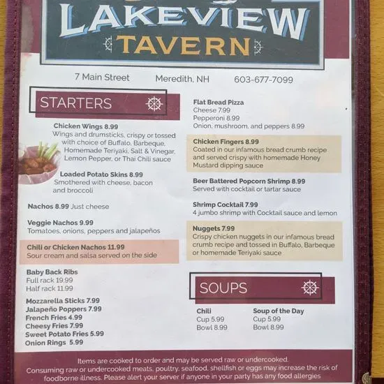The Lakeview Tavern Menu Meredith, NH Checkle