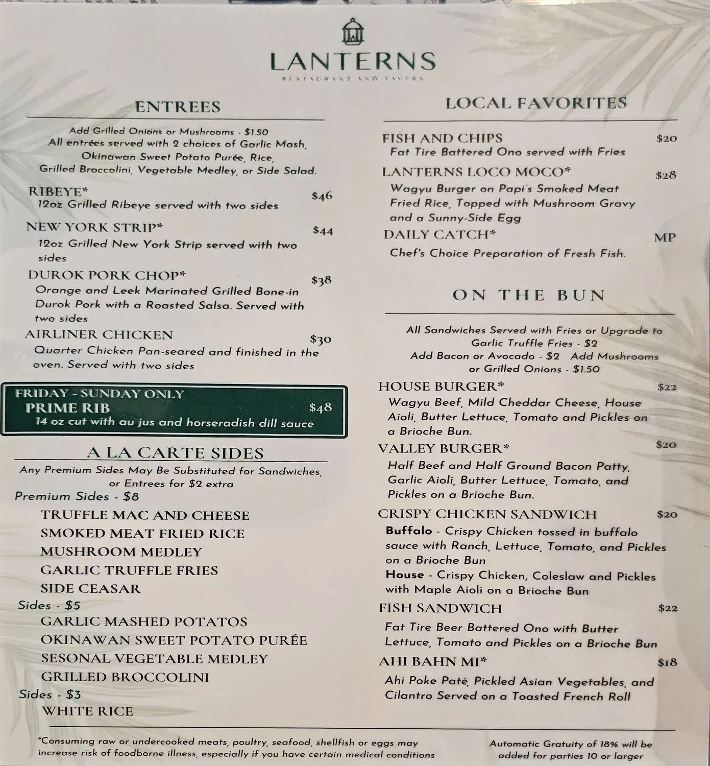 Lanterns Restaurant and Tavern Menu - Updated November 2025