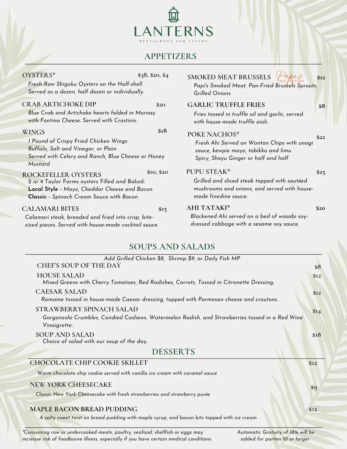 Lanterns Restaurant and Tavern Menu - Updated November 2025