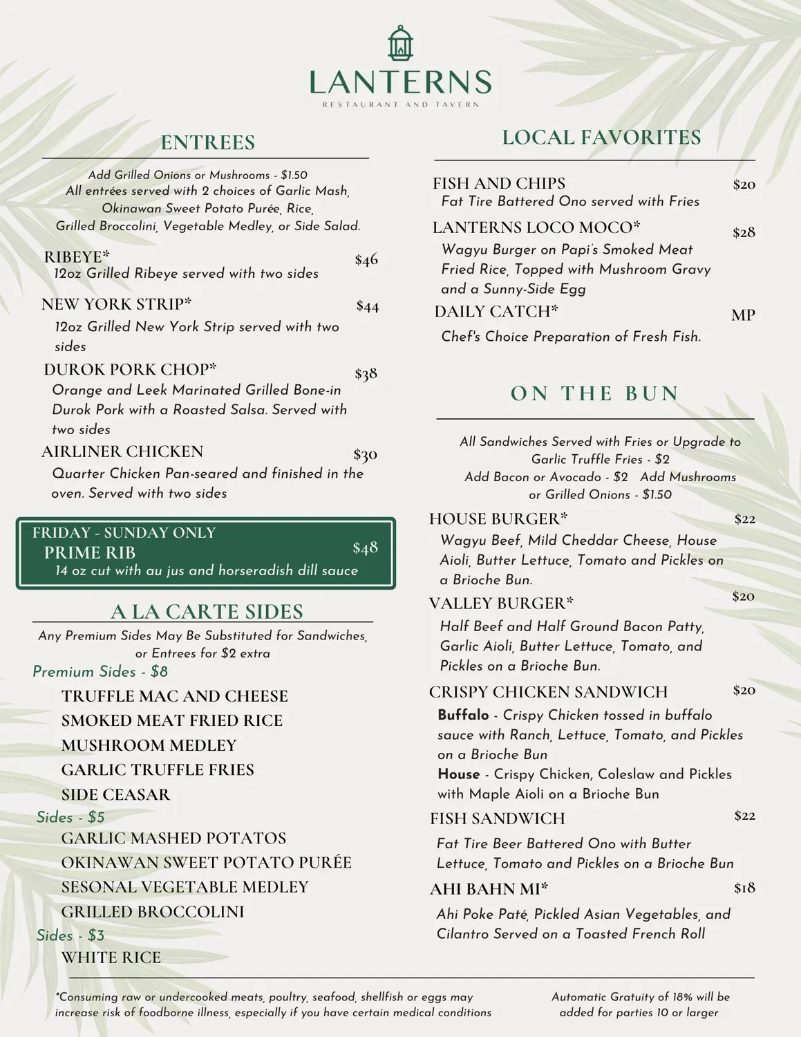 Lanterns Restaurant and Tavern Menu - Updated November 2025