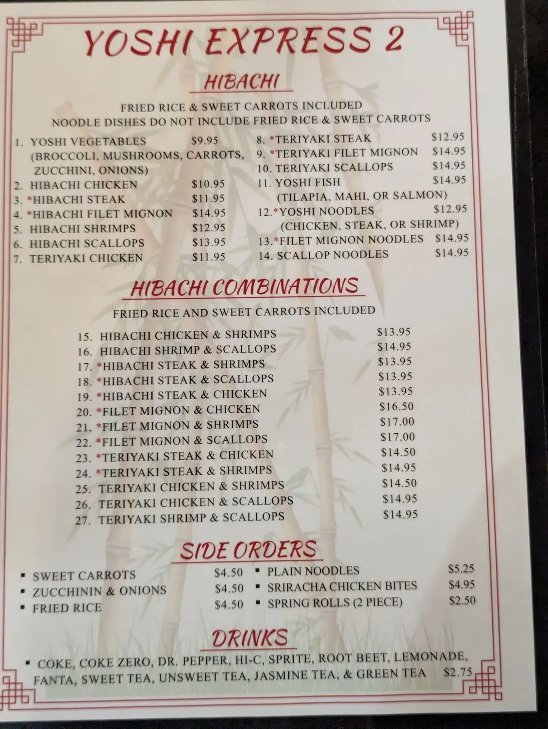 Yoshi Express Menu - Updated November 2025