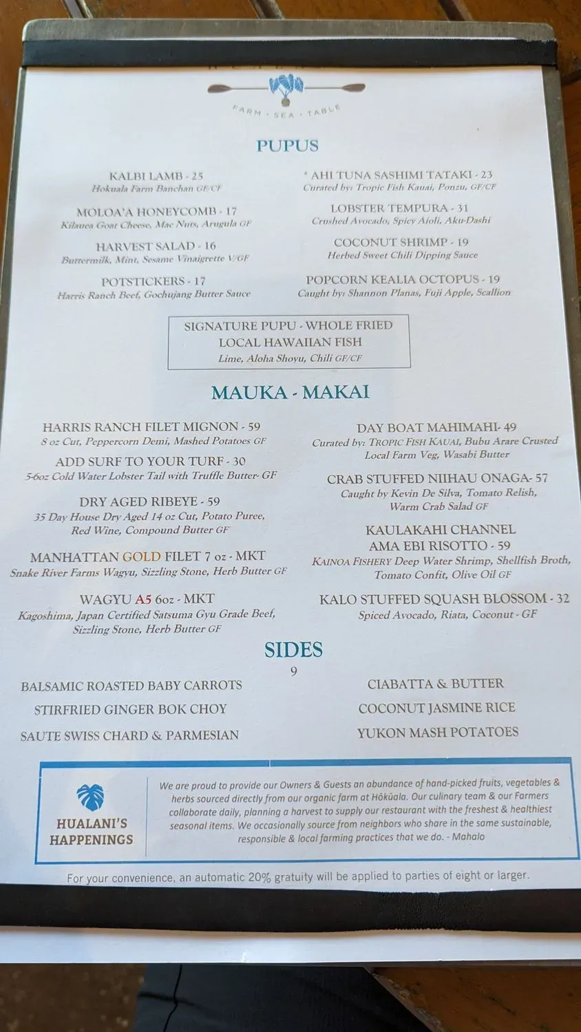 Hualani's Menu - Updated November 2025