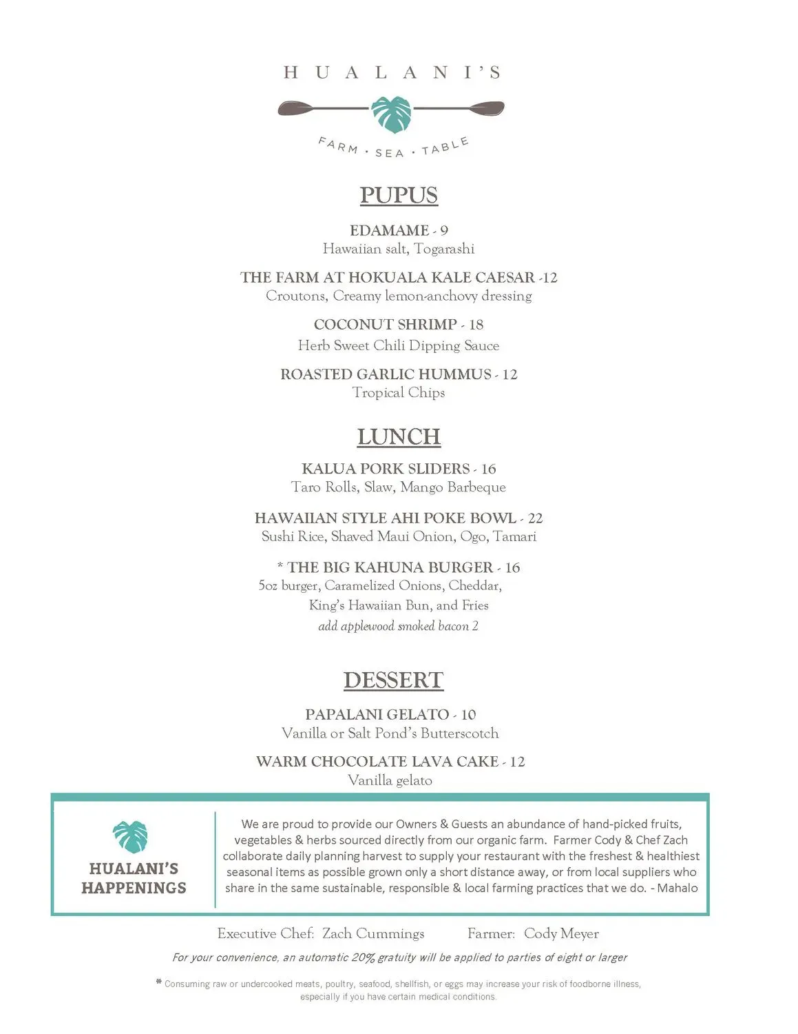 Hualani's Menu - Updated November 2025
