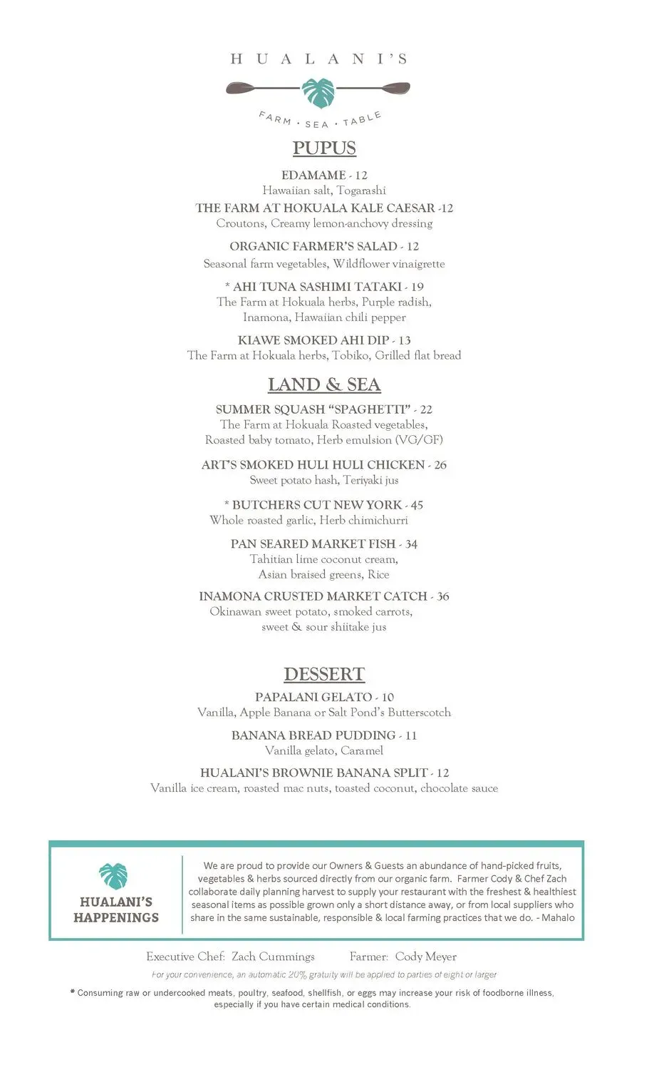 Hualani's Menu - Updated November 2025