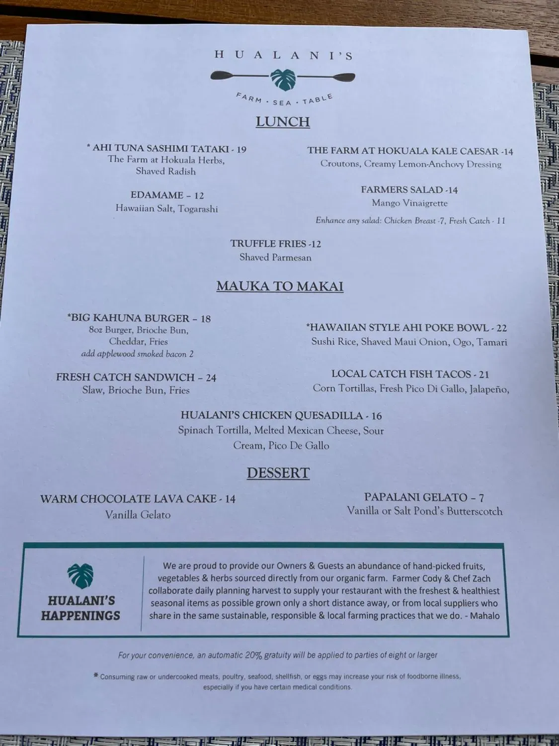 Hualani's Menu - Updated November 2025