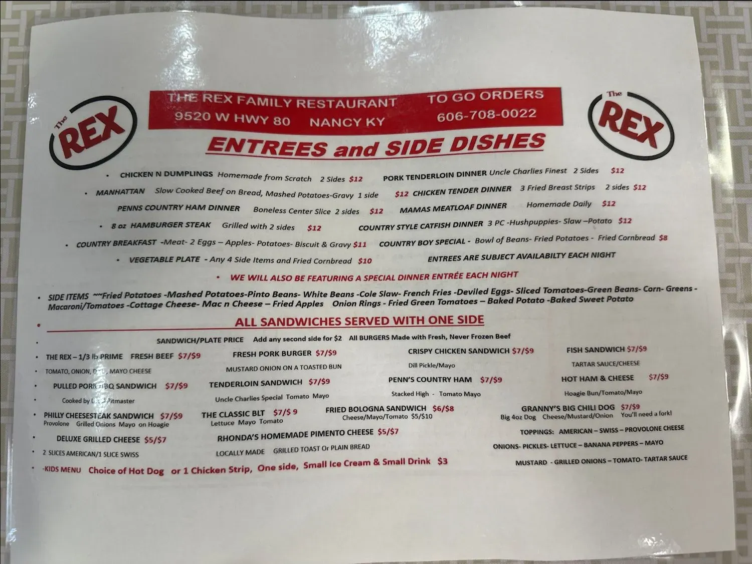 The Rex Family Restaurant Menu - Updated October 2025